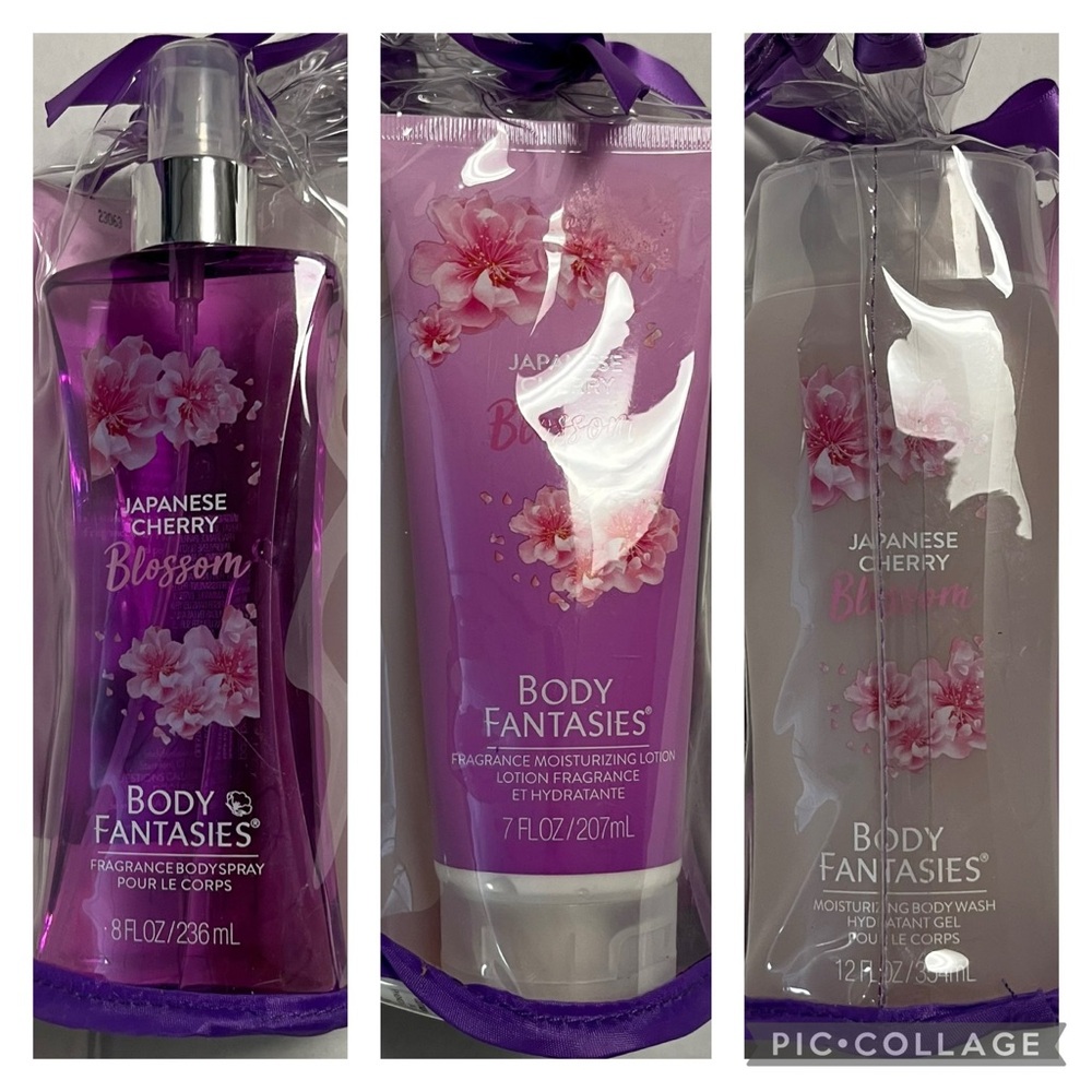 Body Fantasies Gift Set Japanese Cherry Blossom 3 Piece Full Size Set New in Bag